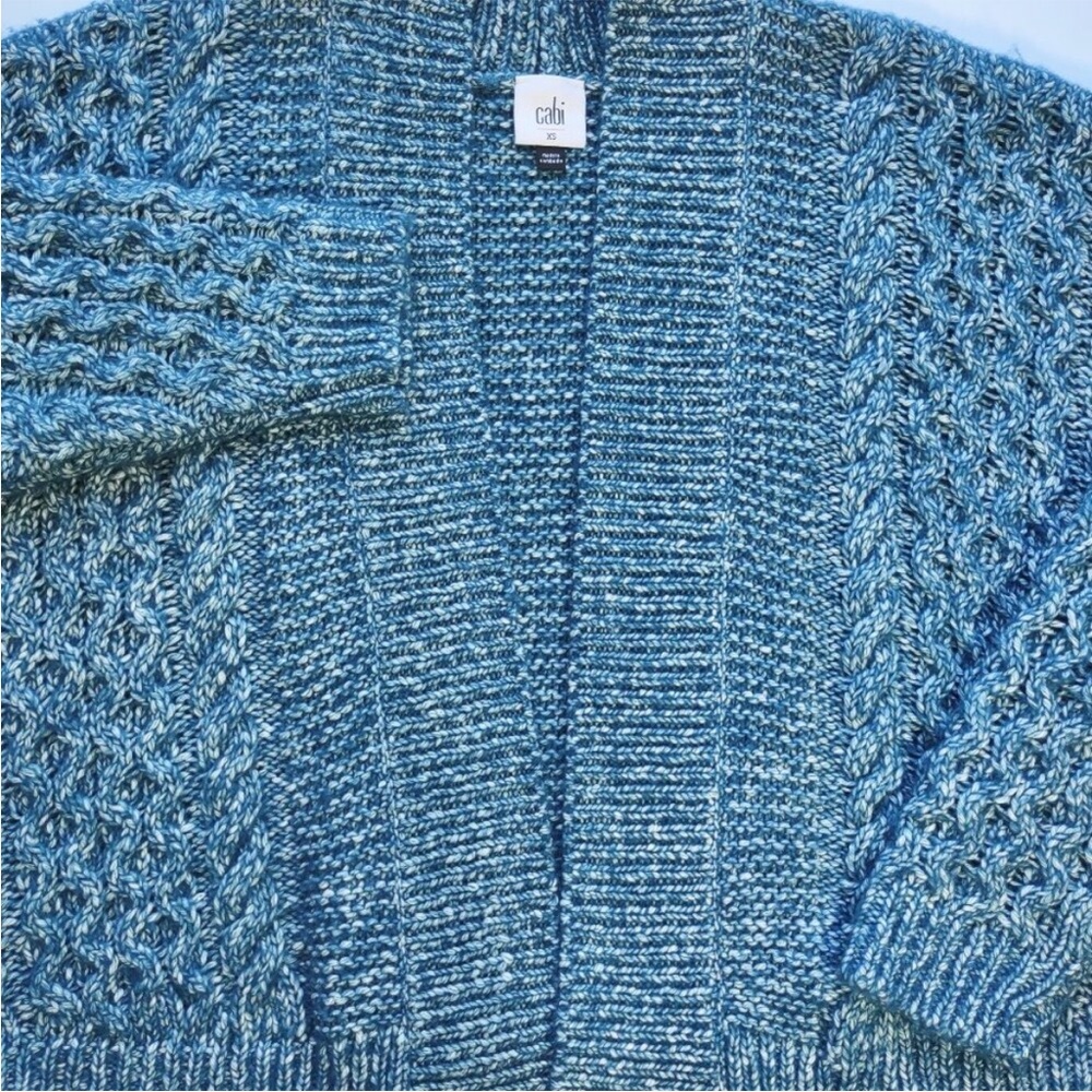 Cabi Astral Chunky knit boho boxy open front cardigan sweater blue turquoise - Picture 3 of 6